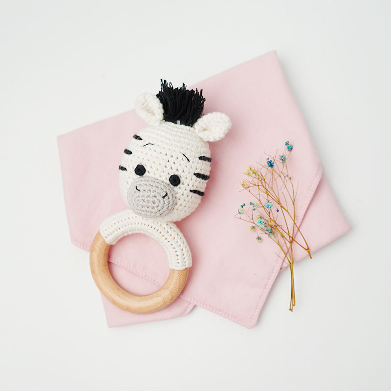 Hochet Montessori Fait Main — Coton Bio & Bois d'Érable